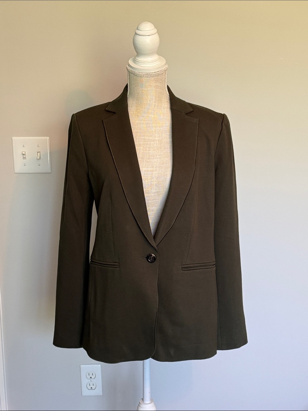 Ann Taylor Olive Green Single-Button Tailored Blazer